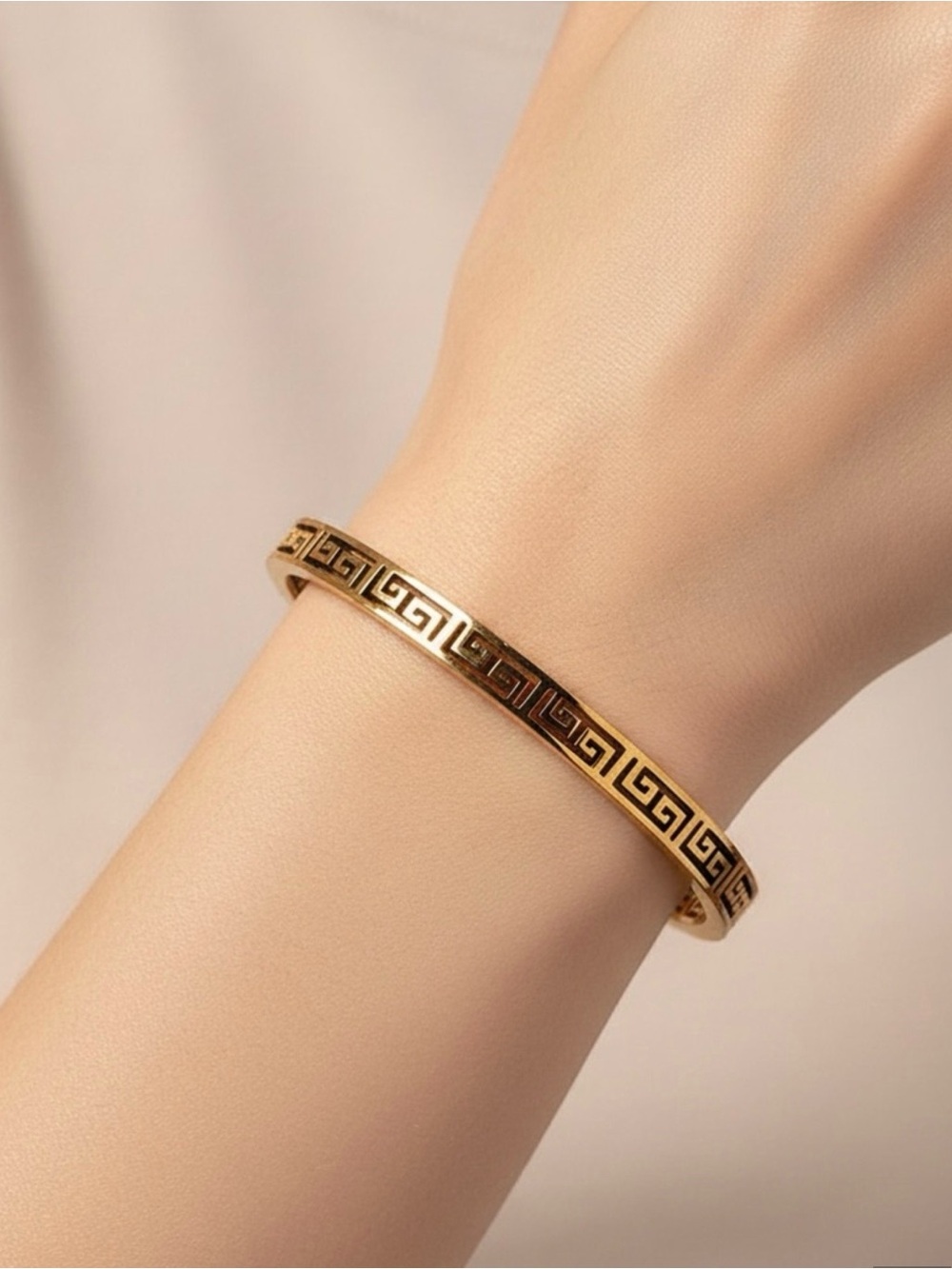 Designer Inspired Gold Greek Key Bangle Bracelet Minimalist Stackable